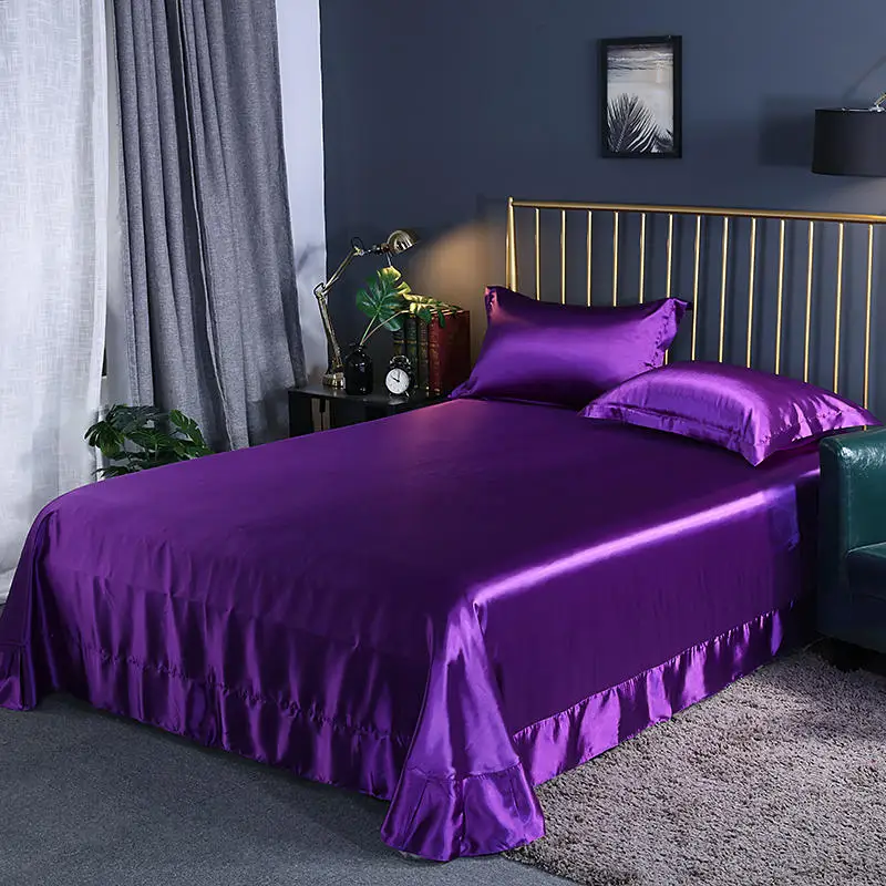 Purple Bedding Set Luxury Queen King Size Mattress Cover Satin Bed