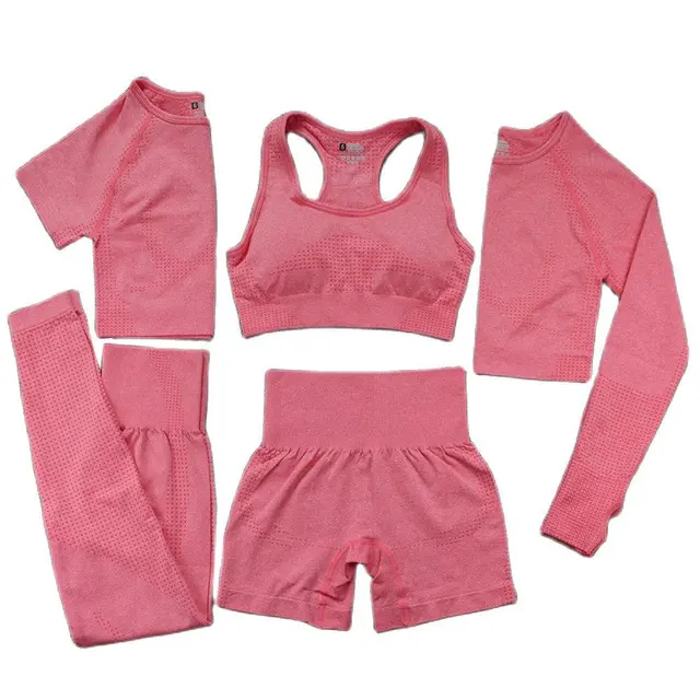 2/3/5PCS Women Sportswear Yoga Set Gym Clothing Tracksuit Long Sleeve Crop Top High Waist Seamless Leggings Fitness Sports Suits 5pcs watermelon red