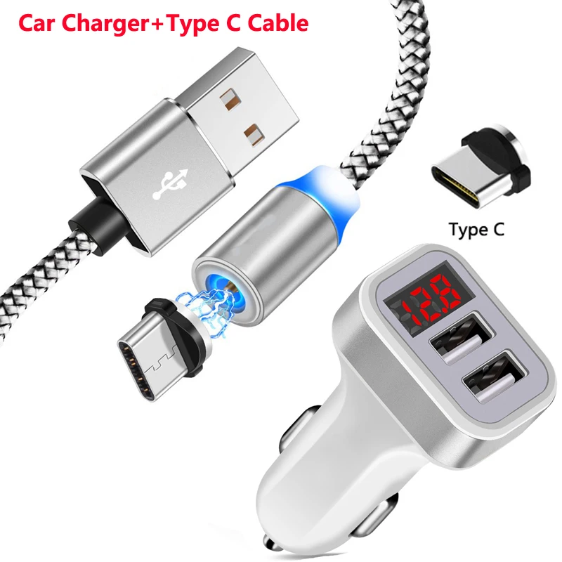 Магнитный кабель USB type C для huawei P20 P30 Pro lite mate 20 30 Pro lite 20X Magic 2 Honor 20 светодиодный дисплей двойное автомобильное зарядное устройство USB - Тип штекера: Charger Cable Silver