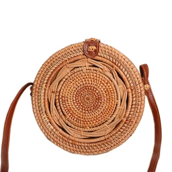 

Summer Rattan Bag Round Straw Bag Handbags Women Handmade Woven Beach Circle Handwoven Round Retro Bag Straw Bag