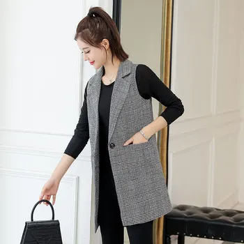 

Big Size XXXL Long Blazer Women Plaid Double Breasted Pockets Womens Blazers Office Ladies Harajuku Korean Fashion Clothing