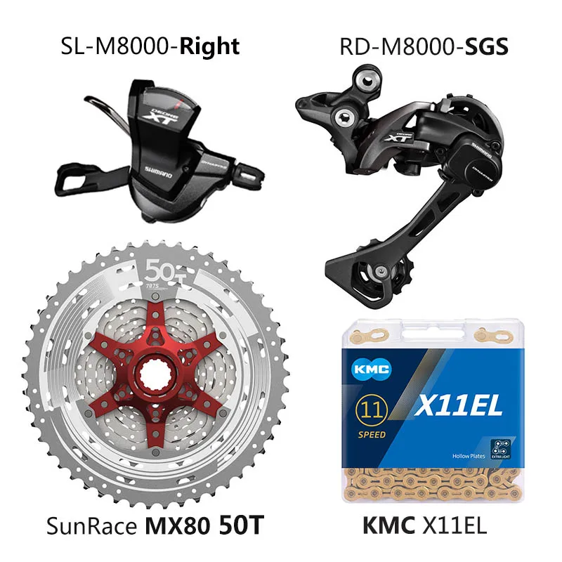 MX80-50T-X11EL Shimano Deore XT M8000 Groupset MTB горный велосипед 1x11-Speed 46T 50T SL+ RD+ CSMX80+ X11.93 X11EL M8000 рычаг переключения заднего хода - Цвет: MX80-50T-X11EL