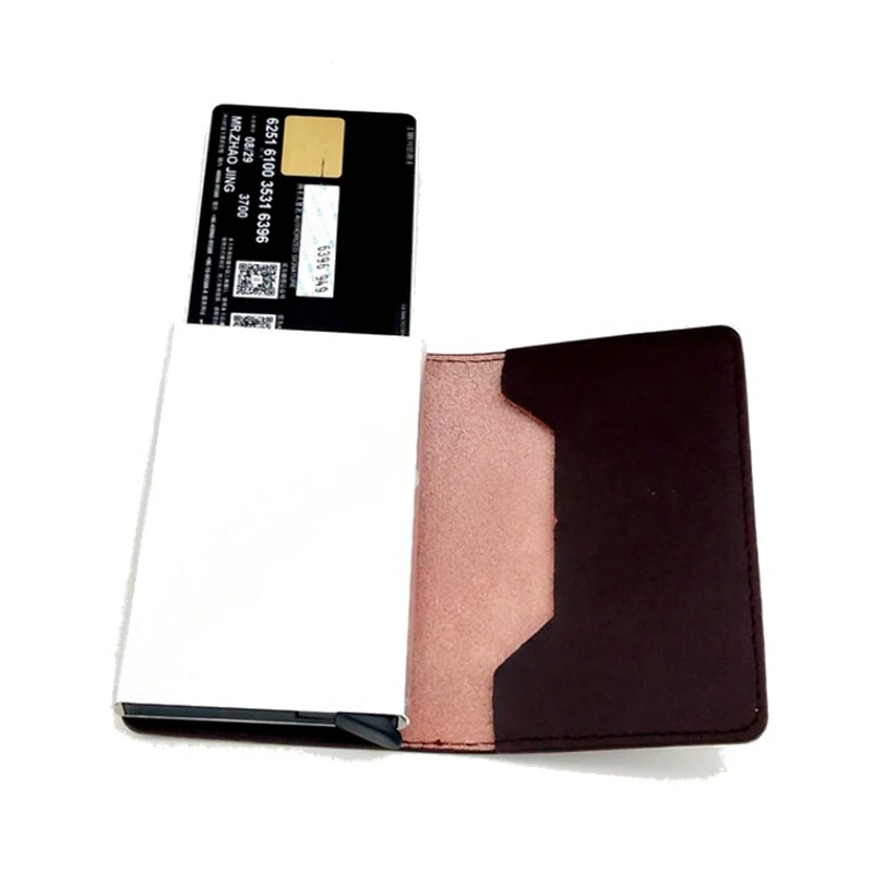 Мужской кредитный держатель для карт, натуральная кожа, Бизнес ID держатель для карт, женский Автоматический RFID кошелек, чехол для карт, алюминиевые кошельки для карт