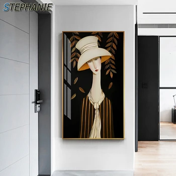 

Abstract Scarf Girl Canvas Painting Black Skirt Posters and Prints Modern Wall Pictures for Living Room HD Artist Wall Art Decor