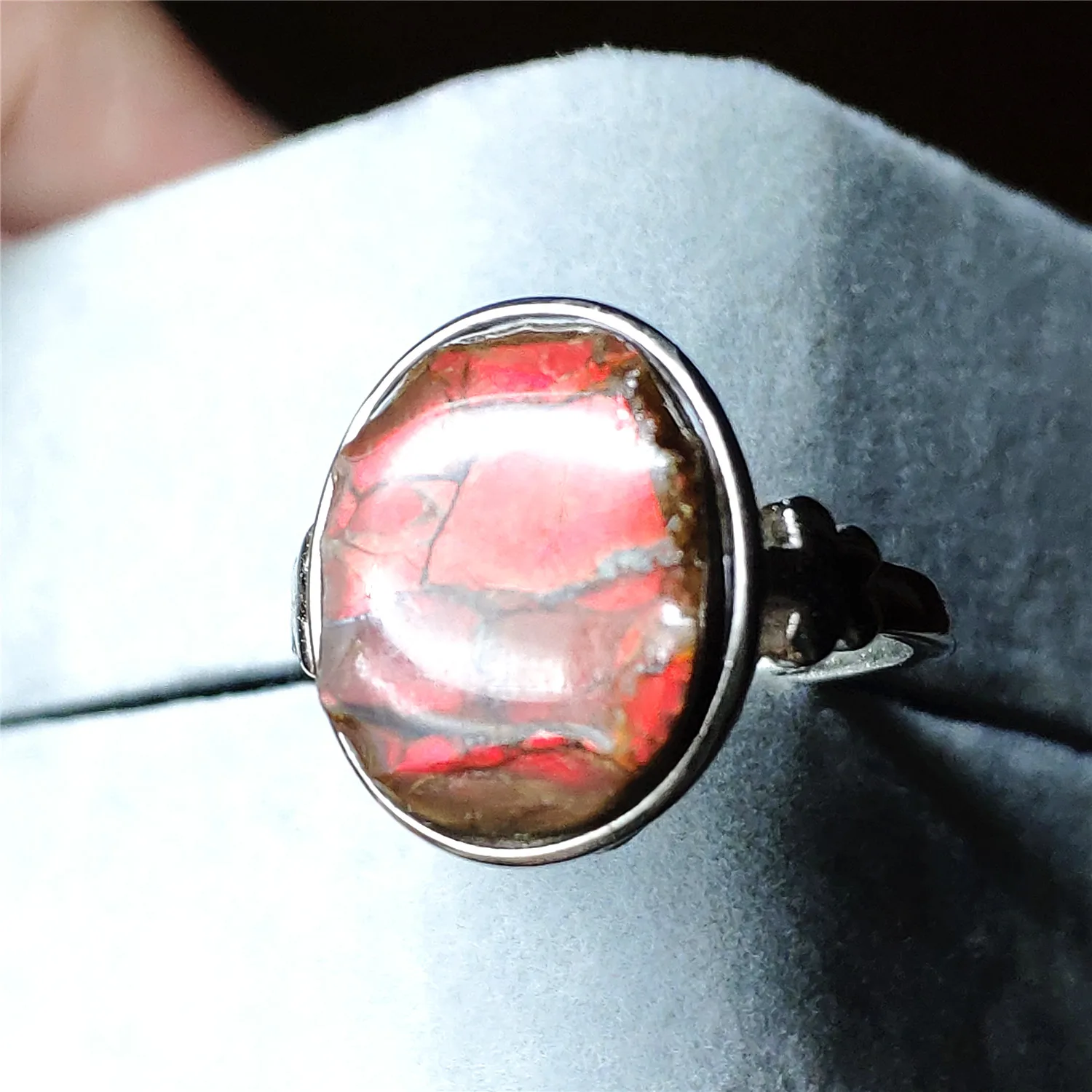 

Natural Red Ammonite Ammolite Ring For Men Woman Crystal Love Gift 16x13mm Beads 925 Sterling Silver Fashion Rings AAAAA