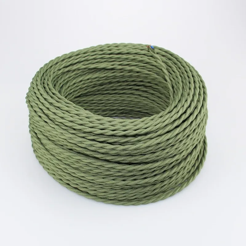 

50m or 100m per Roll 2 Core 0.75mm2 Vintage Twisted Cable Textile Covered Electrical Wire Fabric Cord For DIY Pendant Light