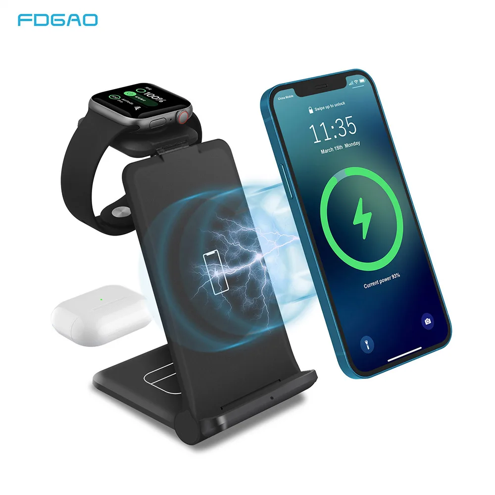 FDGAO 25W Qi Wireless Charger For iPhone 13 12 11 XS XR X 8 3 IN 1 Fast
