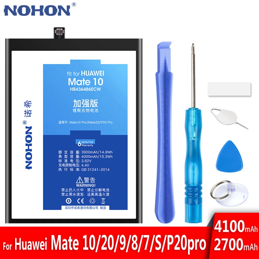 Оригинальный аккумулятор NOHON для Huawei Mate 10 20 P20 Pro 7 8 9 Honor 8c Y9 2018 Y7 prime мобильный