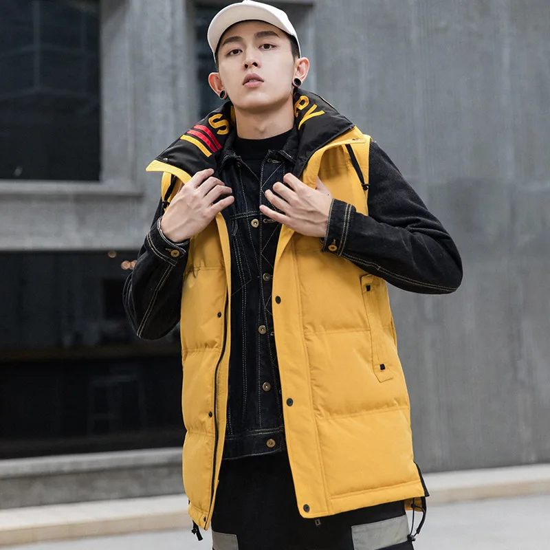 

2019 Season Man Long Cotton Vest Function Wind Keep Warm Loose Coat men coat