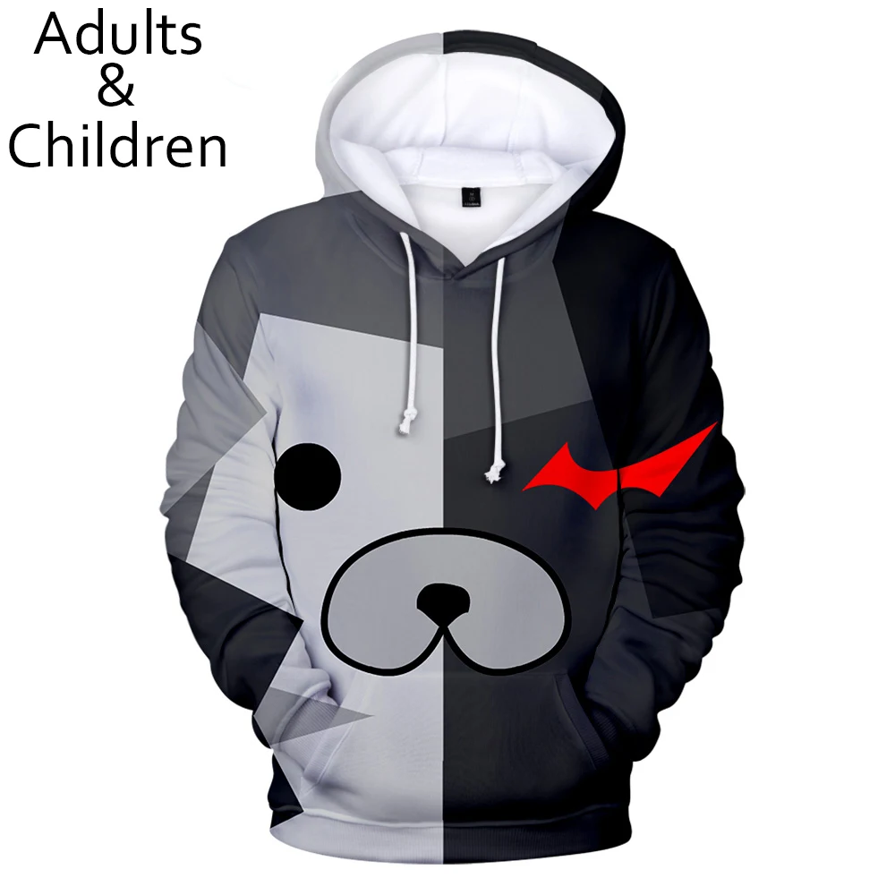 Милые толстовки с 3D принтом Monokuma для мужчин и женщин; модные детские толстовки с капюшоном; Лидер продаж; сезон осень; толстовки с 3d принтом в стиле аниме monokuma для мальчиков и девочек; пуловер с капюшоном