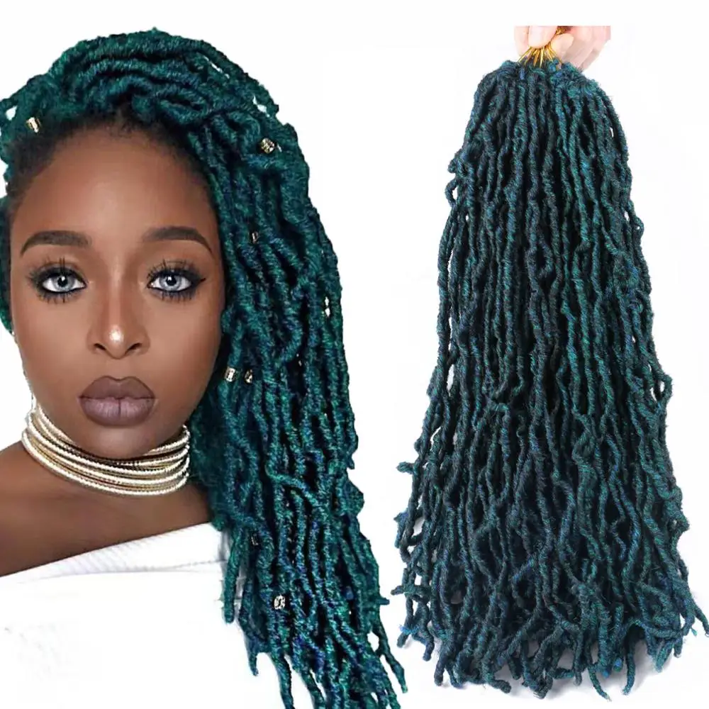 

Goddess Faux Locs Crochet Hair Extensions 1B/DGreen Synthetic Crochet Braids For Black Women African Roots Dreadlocs