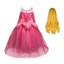 Платье принцессы Авроры для девочек детский Рождественский костюм Спящей красавицы с парик с короной детская праздничная одежда на День Благодарения