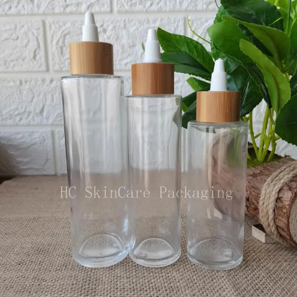 

Пустой Оптовая пользовательская Стекло бутылки банку с бамбуковой клей крышкой контейнеры для средств по уходу за кожей упаковка шампуня лосьон духи распылитель