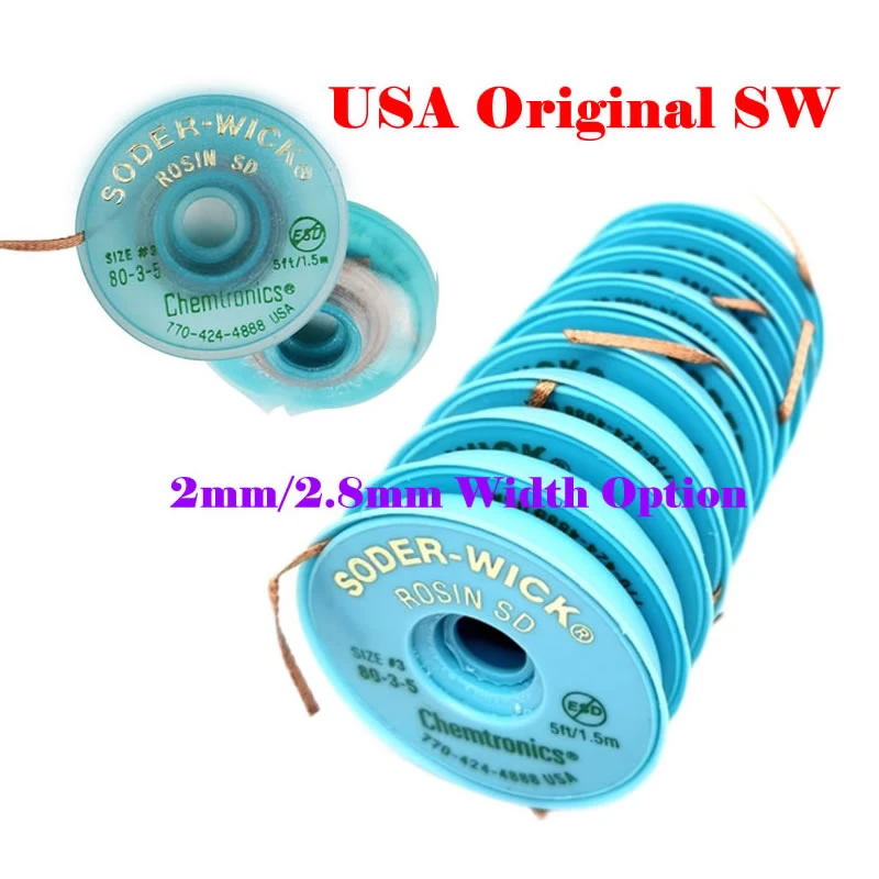 soldering paste 2mm 2.8mm Width Soldering Wire Desoldering Braid Welding Solder Remove Belt USA SW Original Chemtronics Lead-free BGA Repairing Welding Wires