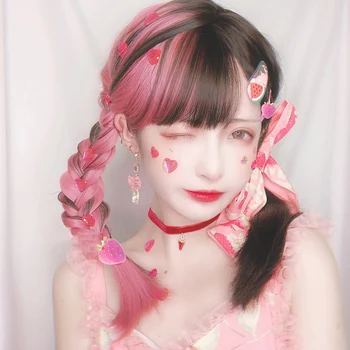 

AILIADE Mix colors Cosplay Lolita Wigs With Bangs Long Wavy Synthetic Hair Wig For Women High