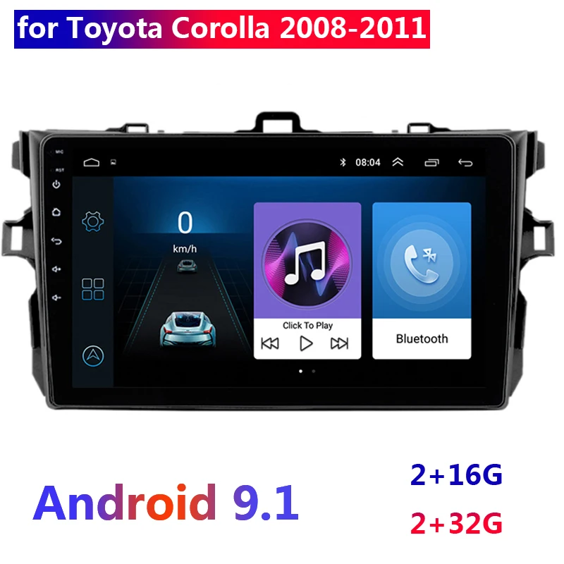 Автомагнитола 2 + 16/32 ГБ 9 дюймов Android 1 GPS для Toyota Corolla E140 E150 2008 2009 2010 2011 USB