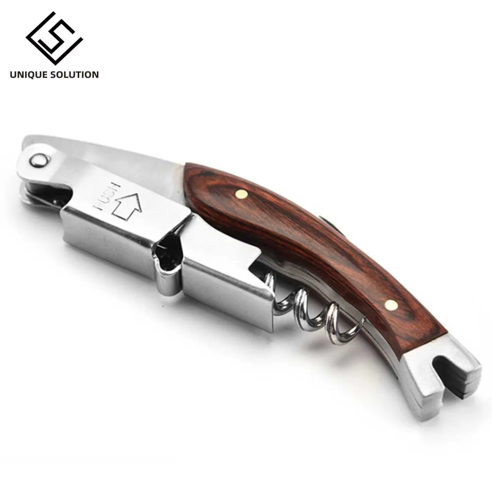 Stainless Steel Corkscrew Wine Bottle Opener with Knife Wooden Handle Beer Bottle Opener Keychain Bar Accessories Kitchen Tools  1 