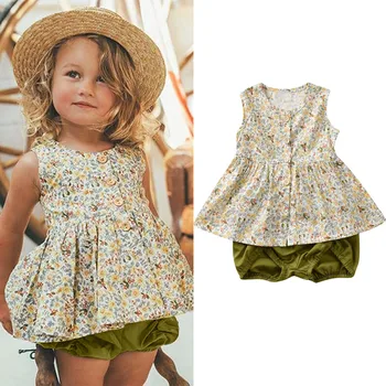 

2020 New Toddler Baby Girl Outfits Set Cotton Floral Crop Tops Shorts 2Pcs Casual Infant Baby Outfit Newborn Baby Clothes 0-24M