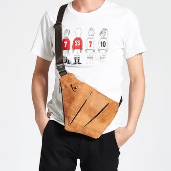 

Genuine Leather Shoulder Bag, Men's Slant Bag, Men's Fashion Trend Chest Bag, Casual Men's Zipper Messenger Crossbody Bag