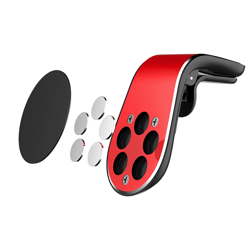 Магнитный автомобильный держатель для телефона, подставка для крепления на вентиляционное отверстие, l-образный автомобильный магнитный держатель для мобильного телефона с gps ДЛЯ iPhone X, samsung, huawei - Цвет: Red