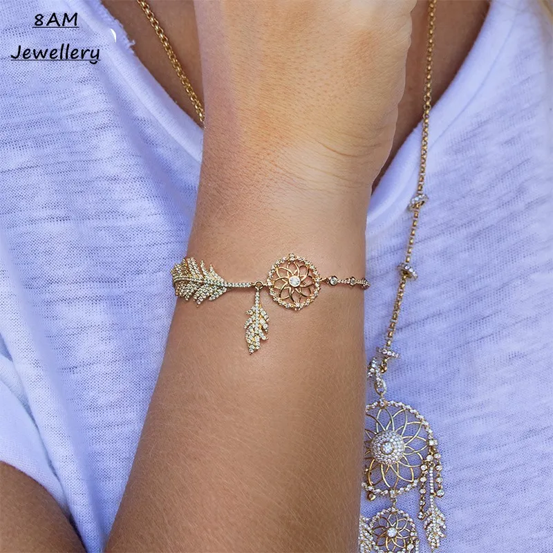 

Morocco Style Silver Gold hollow dream catcher Bracelet delicate feather design feeling hand ornament for girlfriend jewelry
