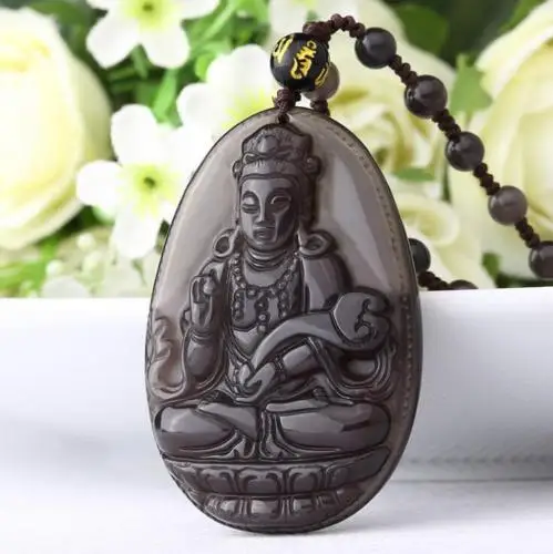 LETSFUN Fine Jewelry 100% Natural Ice Obsidian Hand Carved Guanyin Bodhisa Lucky Pendant Necklace Free Shipping | Украшения и