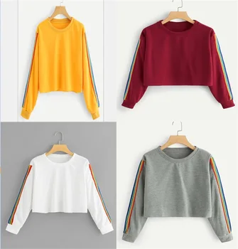

Popular in Europe and America New Women's round neck long sleeve short open navel color matching sweater women in autumn