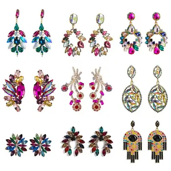

Dvacaman Luxury Crystal Drop Earrings for Women Baroque Rhinestone Flower Statement Big Earrings Vintage Bridal Wedding Jewelry