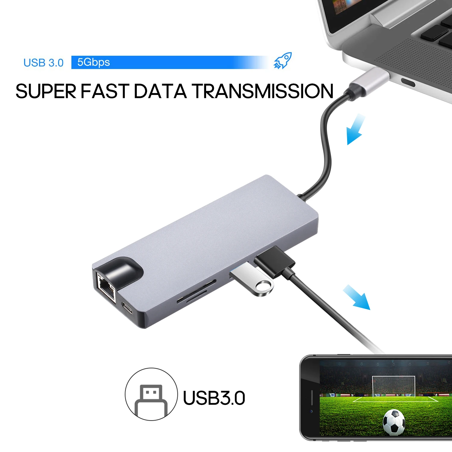 Новинка 8 в 1 type C концентратор USB концентратор адаптер type-C PD usb зарядный порт Dual USB 3,0 RJ45 HDTV VGA выход адаптер для MacBook