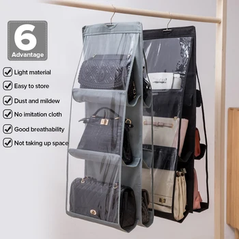 

6 Pocket Hanging Bag Organizer Wardrobe Transparent Storage Bag for Handbag Closet Shoes Organizer Door Wall Sundries Pouch