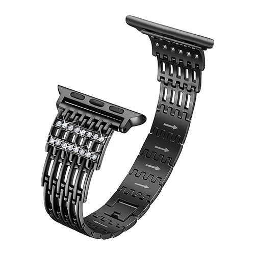 Ремешок для Apple Watch 5 4 band 40 мм 44 мм из нержавеющей стали металлический iwatch 1 2 3 band 38 мм 42 мм браслет с драгоценными камнями аксессуары для часов - Цвет ремешка: black