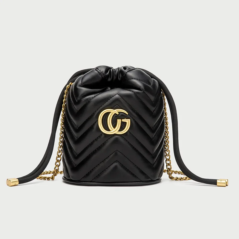 

Bucket Bag 2019 New Style Autumn And Winter Drawstring Top Messenger Bag Rhombus Chain WOMEN'S Bag Fashion Rhombus Chain Bag