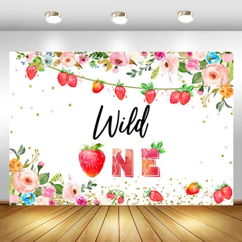 

MOCSICKA Wild One Backdrop 1st Birthday Photography Background Strawberry Red Flower Baby Shower Cake Table Banner Backdrops