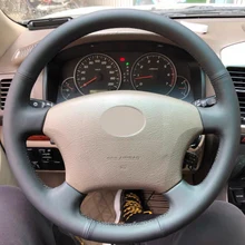 High Quality Cowhide Top Layer Leather Handmade Sewing Steering Wheel Cover Protect For Toyota Land Cruiser Prado 120