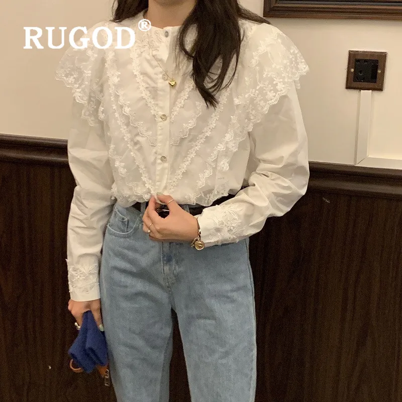 RUGOD Весенняя Милая винтажная блузка женские блузки с длинным рукавом элегантный топ корейская модная одежда женские рубашки Kawaii рубашка