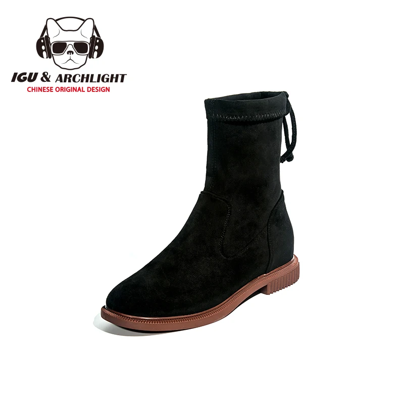 

IGU Black Stretch Boots Women 2019 Newest Autumn Casual Female Ankle Boot Fashion Platform Ladies Shoes Bota Slip on Feminina