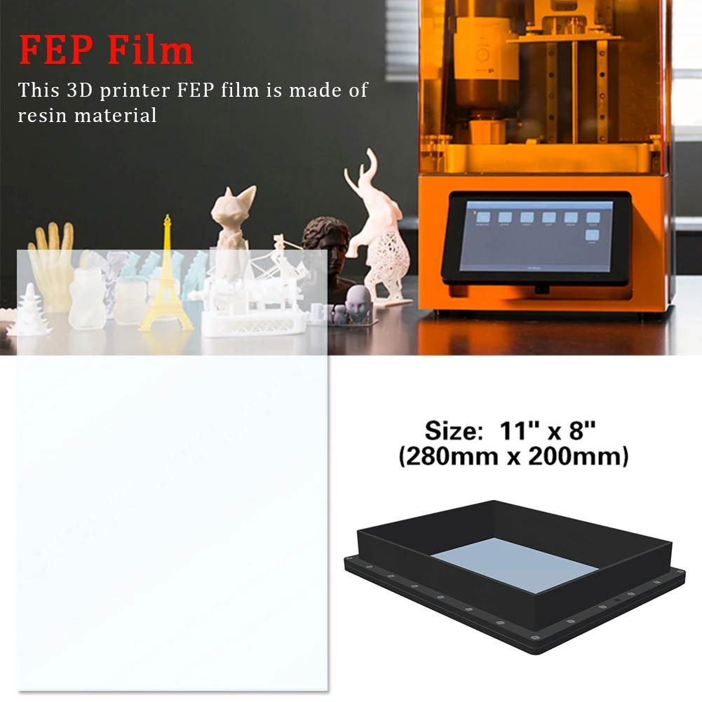 280x200 мм HD lcd Лист Аксессуары гладкая поверхность УФ 3d принтер толщина 0,1 мм запасные части Смола FEP пленка для SLA DLP