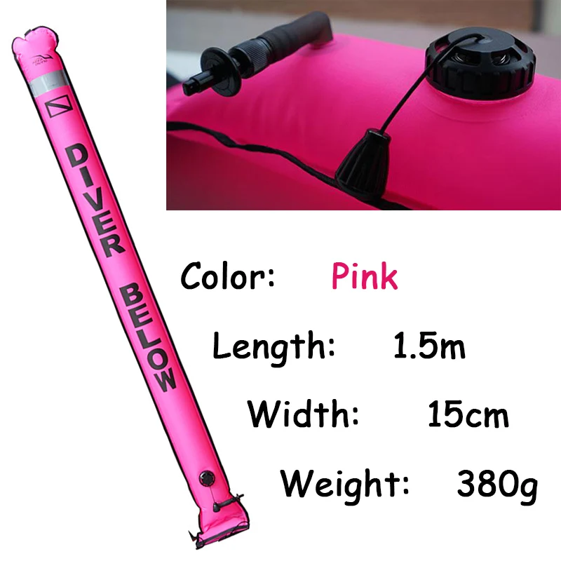 Поверхностный маркер буй 1,2 м 1,5 м 1,8 м красочная видимость безопасность надувной Дайвинг SMB поверхность маркер сигнала аксессуары для буев - Цвет: 1.5m pink