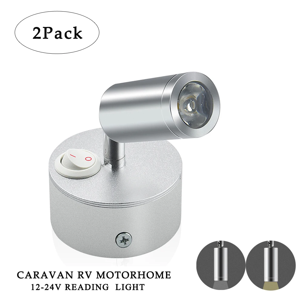 

2pc 12V Rotatable Reading Light Spot Wall Light LED Flexible Switch For RV Caravan Bedside Lamp Camper Boat Home Interior Light