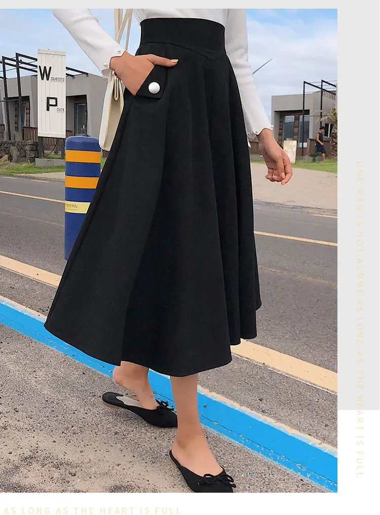 NYFS New Autumn High waist Skirts Fashion Mid-length Umbrella skirt Women Slim Office Skirt Faldas Mujer Saias