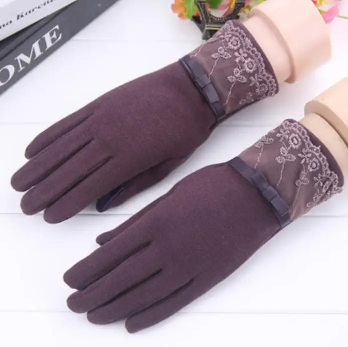 New 1 purple YRRETY, женские кашемировые перчатки для улицы, Осень-зима, женские теплые перевернутые рукавицы, хлопковые перчатки на запястье, однотонные женские шерстяные перчатки - Цвет: New 1 purple