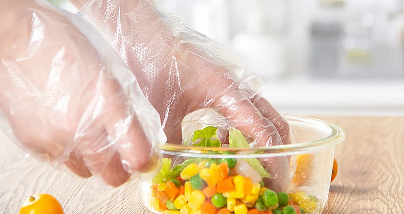 100 шт./компл. экологически чистые PE кухонные одноразовые полиэтиленовые перчатки прозрачные одноразовые ресторанные латексные перчатки для барбекю