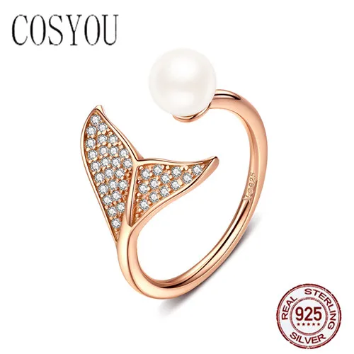 

COSYOU 2019 hotsale Gift authentic Adjustable Dolphin Tail Blue CZ Finger Rings for Women 100% 925 Sterling Silver SCR286