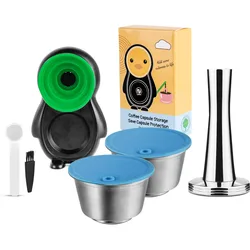 Eco-Friendly Refillable Stainless Steel Coffee Capsule Set with Silicone Cover & Spoon Clip (Colorful)