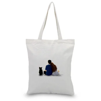 

Lovers Pattern Handbag Canvas Tote Bag Daily Use Text DIY Custom Print Logo Eco Reusable Shopping Bag Recycle
