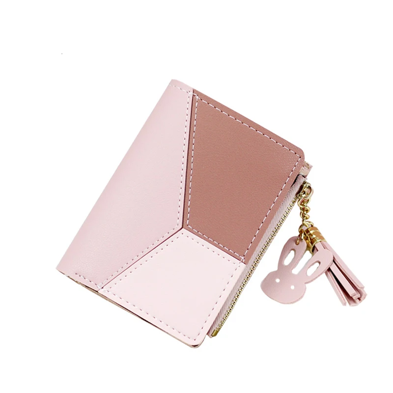 Zipper Purse Wallet Cards-Holders Coin-Pocket Patchwork Slim Luxury Brand Short Women