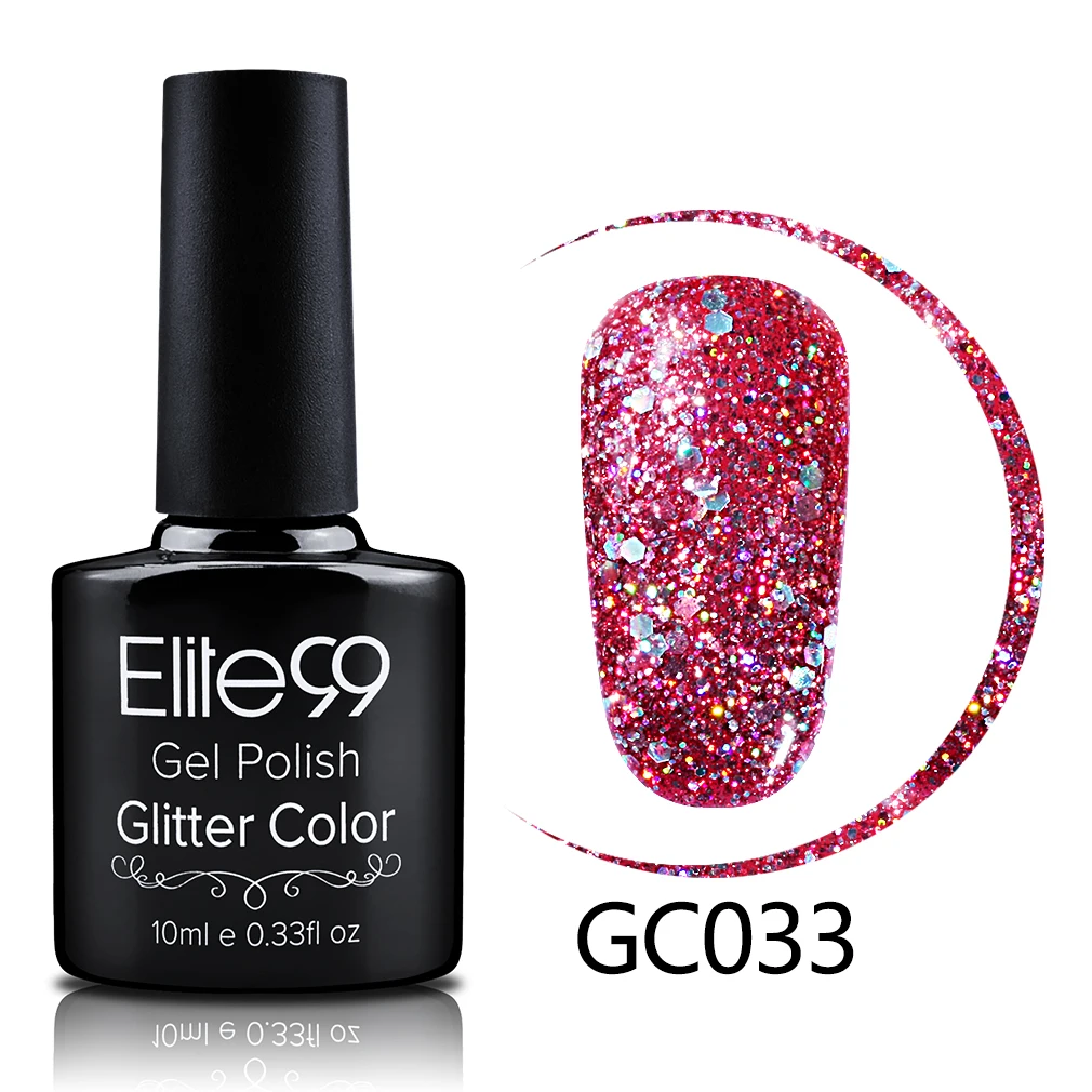 GC033 Elite99 10 мл Блестящий Перманентный лак для ногтей легко замачивается верхнее Базовое покрытие Гель-лак УФ светодиодная лампа машина Гибридный гвоздь лак - Цвет: GC033