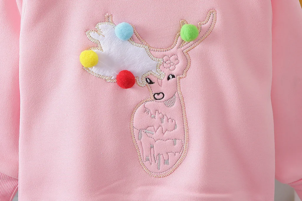 Детский свитер с рисунком для маленьких девочек, зимний теплый плотный флисовый свитер с рождественским оленем, пуловер, топы, футболка, одежда