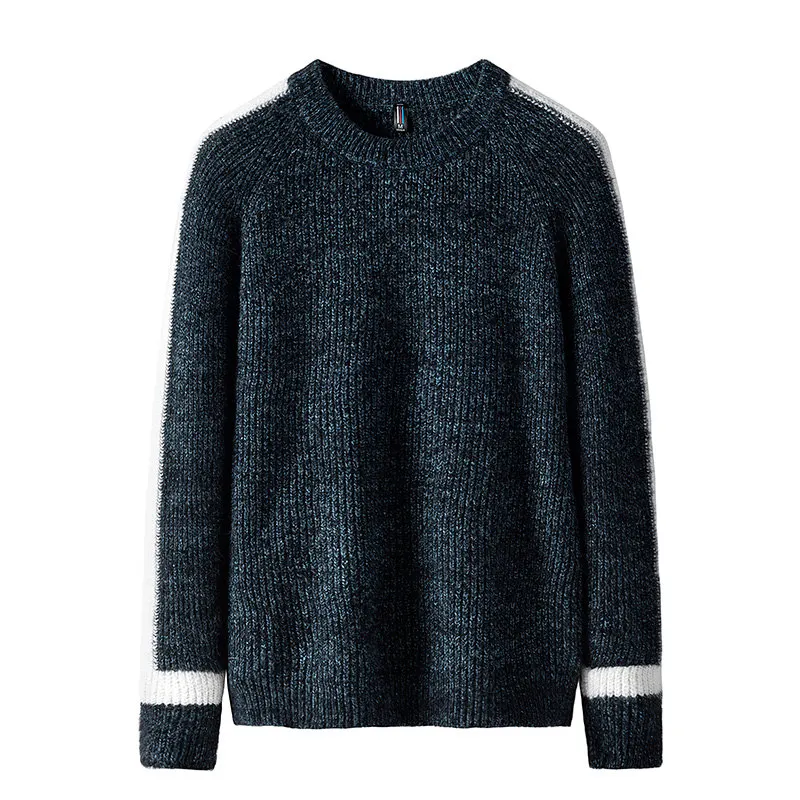 Denim Blue Sweater Одноместный придорожный свитер в полоску для мужчин Простая мужская зимняя одежда вязаный пуловер Джемпер кашемировый свитер мужской высококачественный - Цвет: Denim Blue Sweater