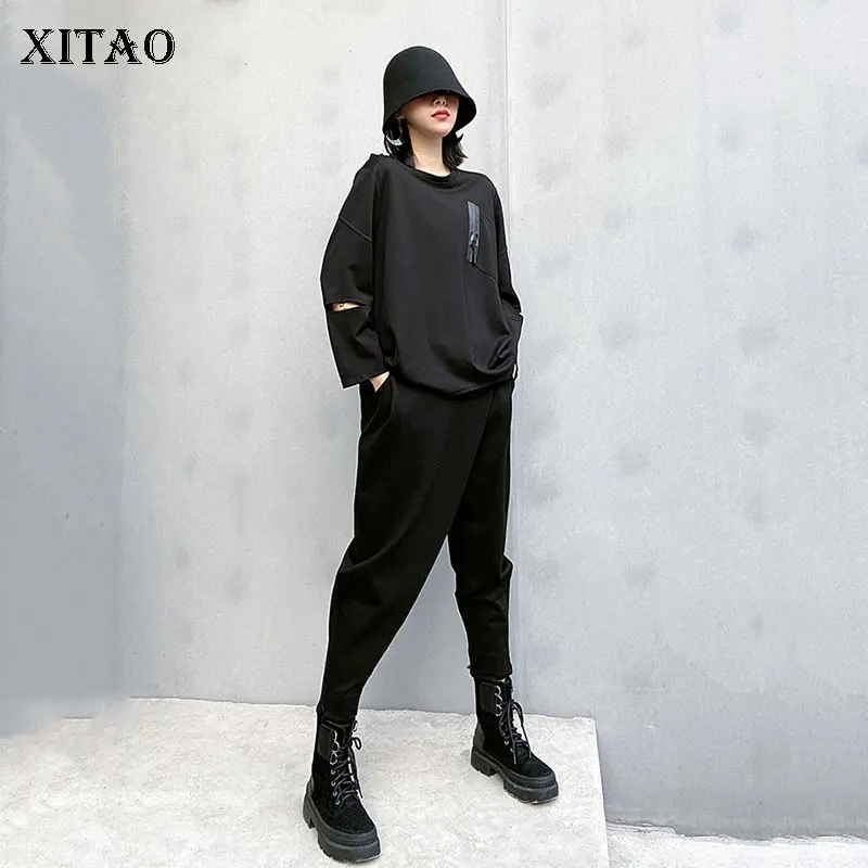 

XITAO Harajuku Harem Pants Loose Plus Size Spring and Autumn Black High Waist Nine Points Leisure Women Pants Streetwear DMY3151